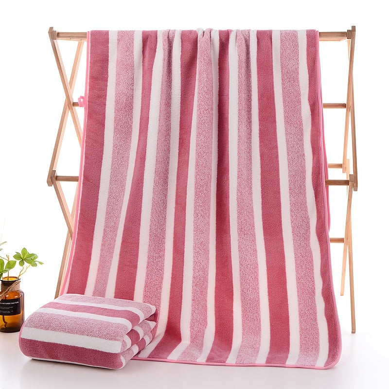 Bath Towels Set 1 or 4 Pack 346GSM Polyester Striped Towels 70 x 140cm in Four Colors for Home and Guest Use