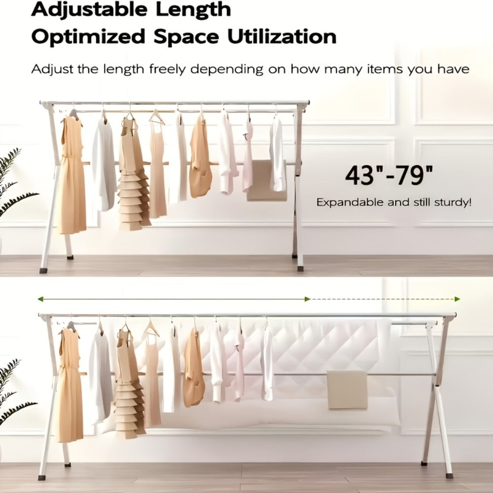 Clothes Drying Rack Collapsible Freestanding, Heavy Duty Stainless Steel Laundry Drying Rack Indoor Outdoor, Adjustable Garment Rack 63" & 79" with Clips