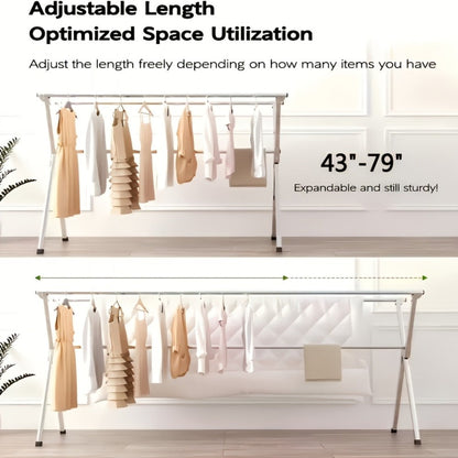 Clothes Drying Rack Collapsible Freestanding, Heavy Duty Stainless Steel Laundry Drying Rack Indoor Outdoor, Adjustable Garment Rack 63" & 79" with Clips