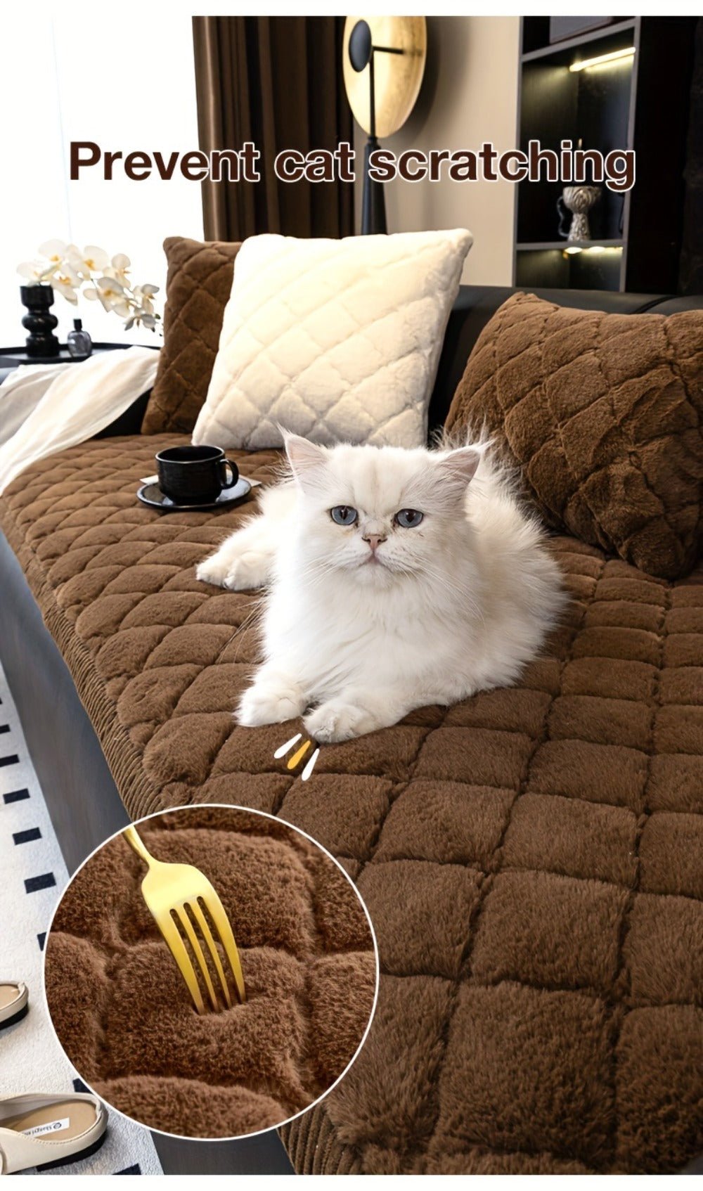 Sofa Cover Plush-Texture Cushion Panels in Pillowcase and 1, 2, 3 or 4-Seat Dimensions in Four Colors