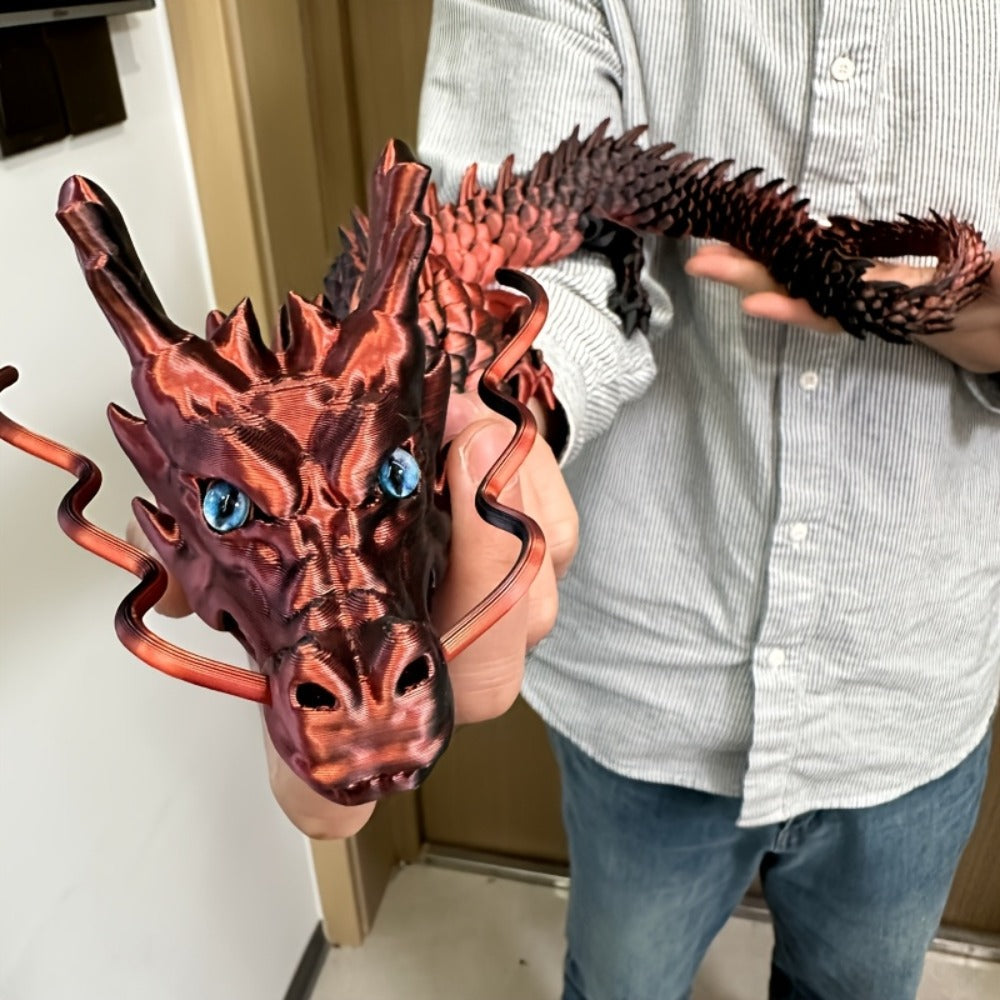 35.4-Inch Articulated Chinese Dragon Figurine with Movable Segments and Four Color Checkouts with Eyes