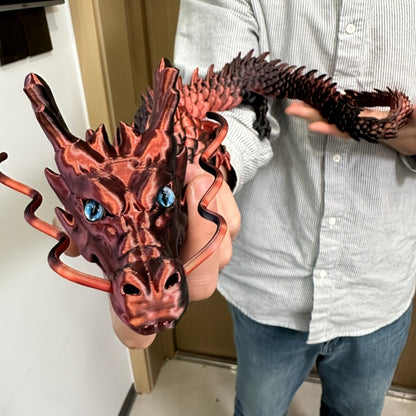 35.4-Inch Articulated Chinese Dragon Figurine with Movable Segments and Four Color Checkouts with Eyes