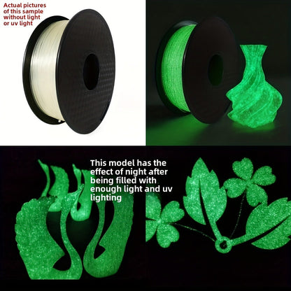 Glow in the Dark PLA Filament 1.75mm 200g UV Reactive Soft Flexible High Precision ±0.02mm Green Blue Luminescent Spool Compatible with Most FDM 3D Printers Creality Bambu Prusa