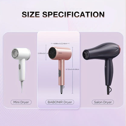1875W Ionic Travel Hair Dryer Foldable with Diffuser & Concentrator Nozzle — Brushless Motor, 3 Heat Settings, 2 Speeds, Fast Drying Compact Blow Dryer for All Hair Types, Pink or Gray