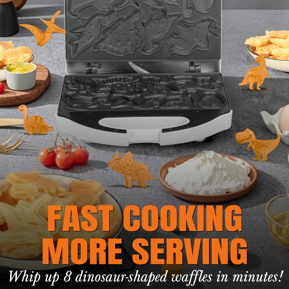 Compact Character Waffle Maker with Dinosaur, Car or Monster Clamshell Plate Style Options