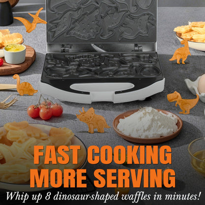 Compact Character Waffle Maker with Dinosaur, Car or Monster Clamshell Plate Style Options
