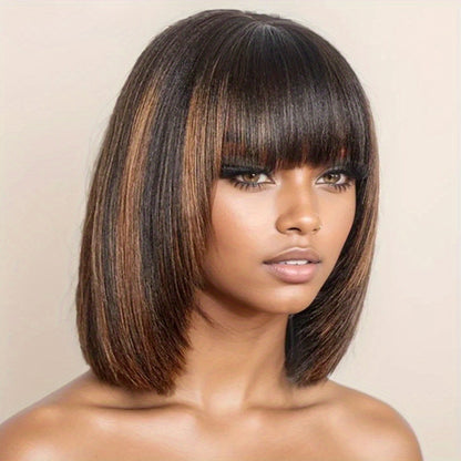 Straight Bob Wig with Bangs in Natural 10-Inch or P1B/30 Highlight 12-Inch Protected Checkout Options