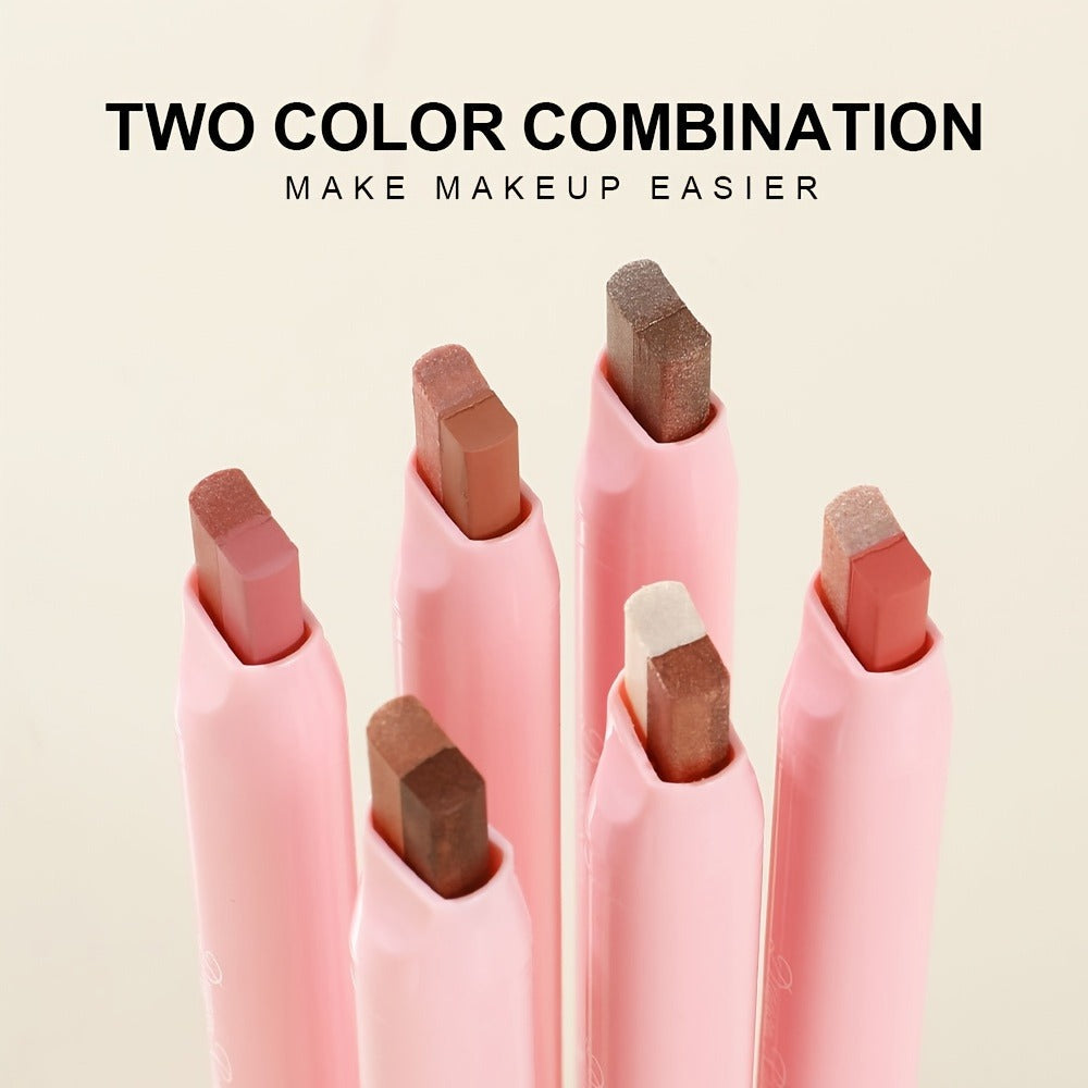 Dual-Color Eyeshadow Stick Set 6pcs Waterproof Two-Tone Eye Shadow Pencil – Smudge-Proof, Non-Fading, Blendable Shimmer & Matte Eye Makeup Kit for Women Beginners, Holiday Gift