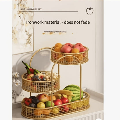 Three-Tier Metal Fruit Basket Stand in White or Black with 15.75-Inch Rectangular Base Tray