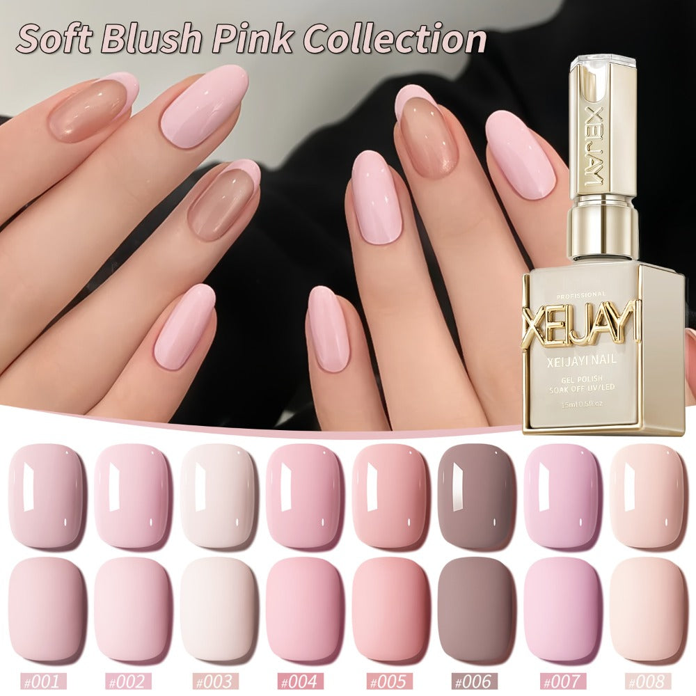 Gel Nail Polish – Set 8 Colors Semi-Permanent Soak-Off LED Cure Long-Lasting Manicure Kit - 0.51oz Each Bottle Gentle Pink Shades…