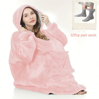 Pile-Texture Wearable Blanket Hoodie with Kangaroo Pocket and Four Pumpkin, Moon or Sock Bundle Styles