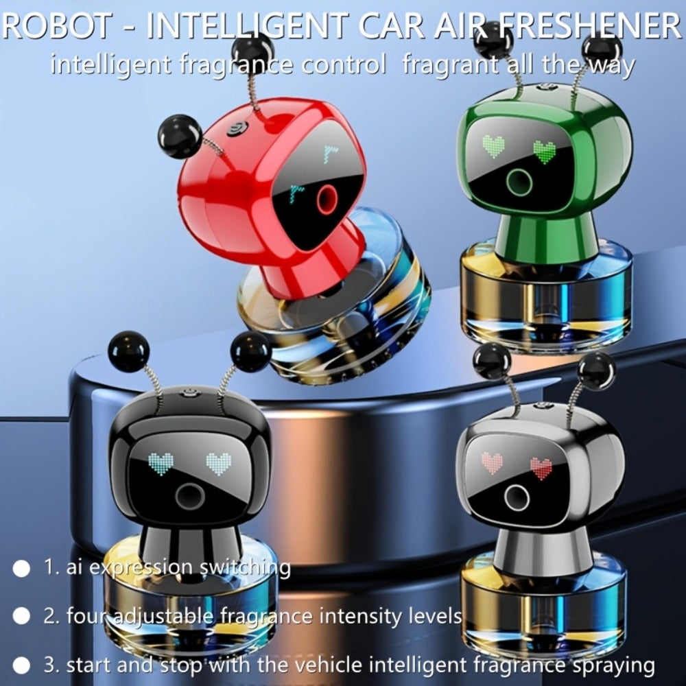 Robot Car Air Freshener Auto Spray – AI Dynamic Expression, 4 Fragrance Gears, Car Start/Stop Trigger, 5 Scents, Cool Vent Clip Car Decoration Gift for Men & Women
