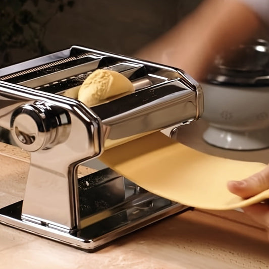 Manual Pasta Maker Machine Stainless Steel – Hand Crank Pasta Roller for Spaghetti Fettuccine Lasagne Noodles, Adjustable Thickness, Anti-Slip Handle, Fresh Homemade Pasta Kitchen Gadget Gift for Foodies