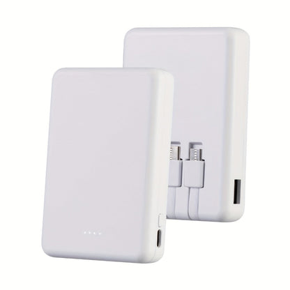 Slim Power Bank 5000mAh / 10000mAh with Built-in USB-C Cable, Charges 4 Devices Simultaneously, LED Indicator – Ultra-Compact Portable Charger for iPhone, Android, Travel, Everyday Carry