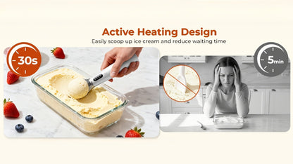 Electric Heated Ice Cream Scoop USB-C Rechargeable with 3 Temperature Settings 120°F 140°F 160°F IPX7 Waterproof Ergonomic Handle Gift for Ice Cream Lovers