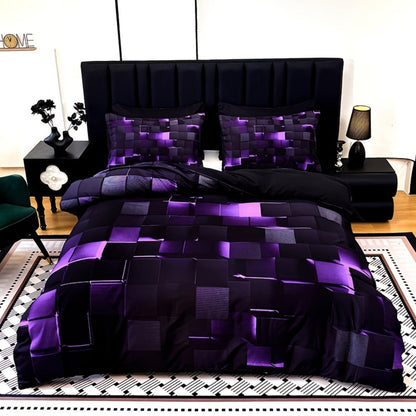 Three-Piece Plaid Duvet Cover Set with Two Pillowcases in Five Colors and Four Bed Sizes for Home and Everyday Use