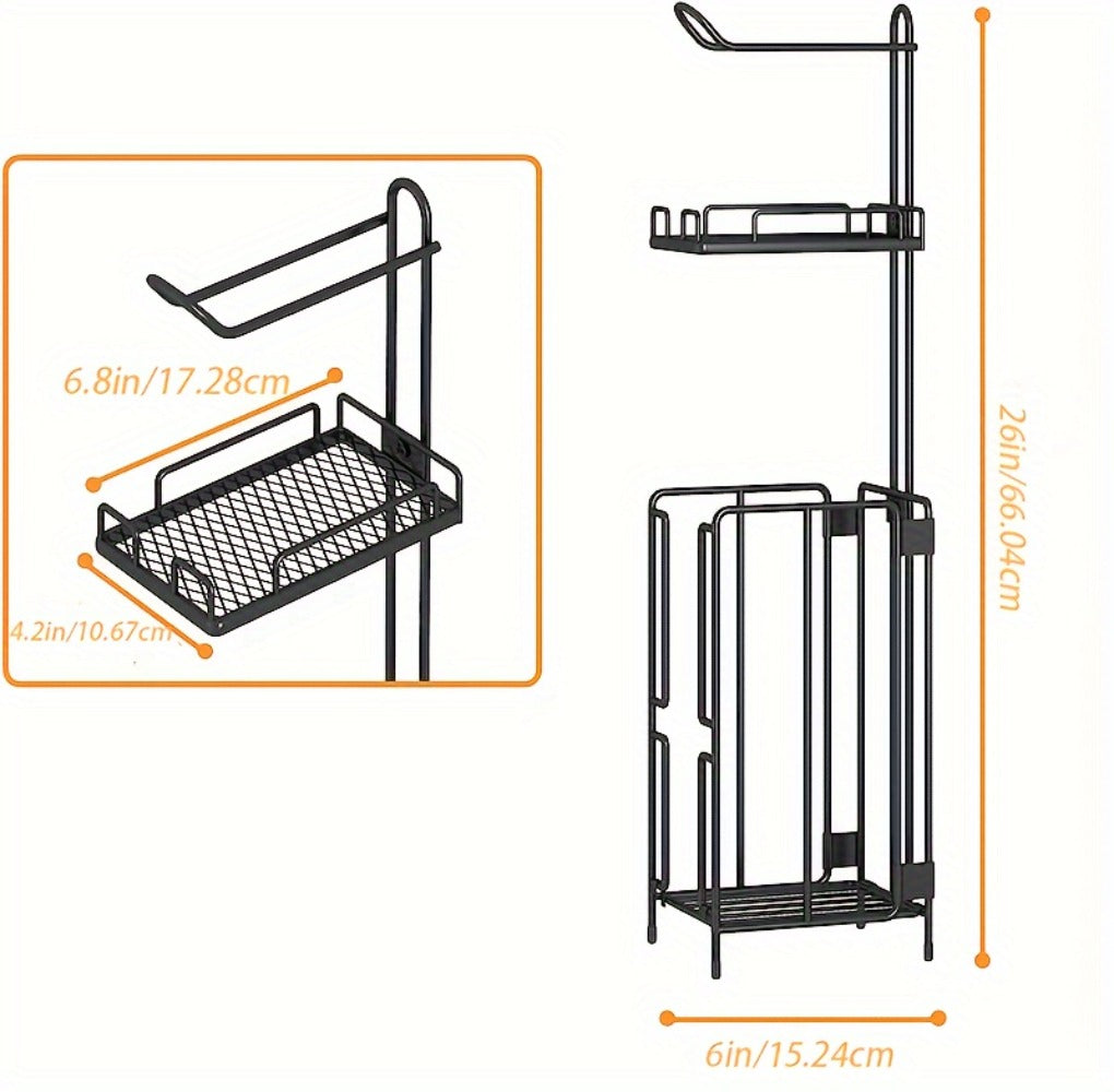 Freestanding Toilet Paper Holder with Square Reserve-Roll Cage, Upper Shelf and Single or Two-Pack Options