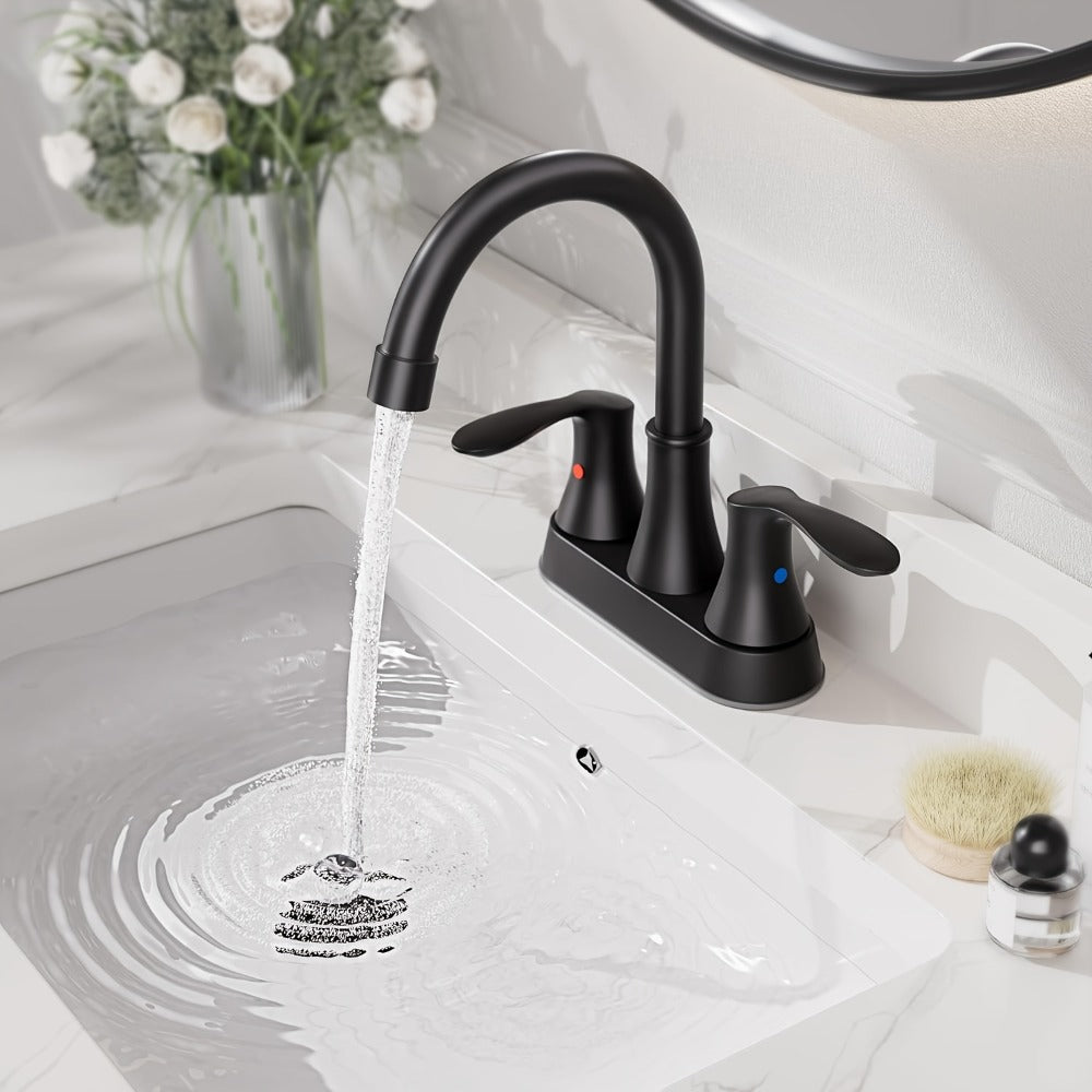Centerset Bathroom Faucet 2 Handle 4 Inch - Dual Handle Vanity Sink Faucet with Pop-Up Drain & Supply Lines