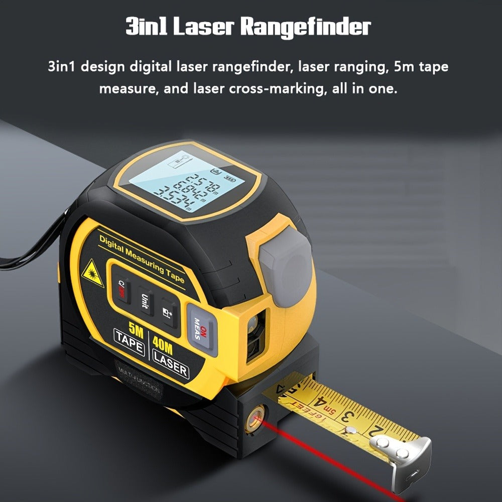Laser Distance Meter 3-in-1 60M Laser Rangefinder with 5M Tape Measure Laser Cross Line Area Volume Pythagorean Measurement 20 Data Memory for Construction Housing Survey