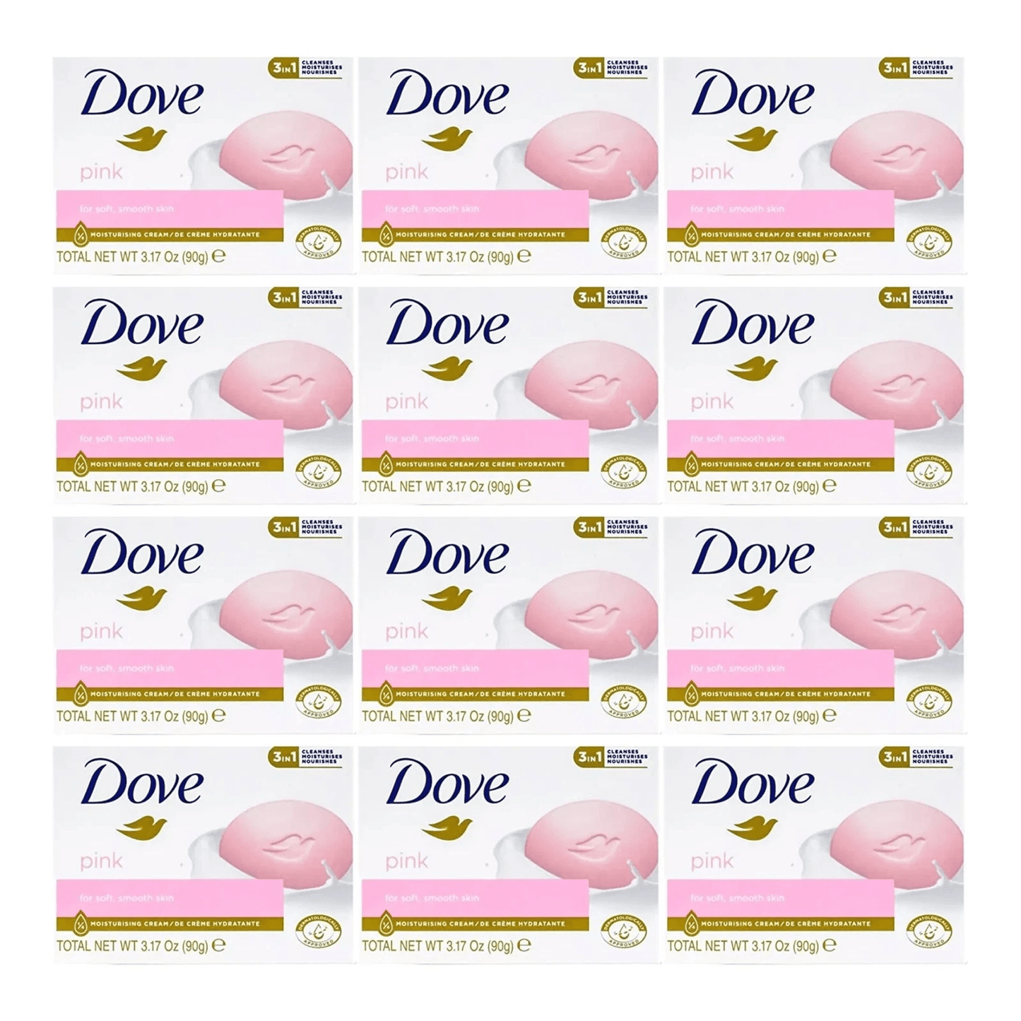 Moisturizing Bar Soap Dove Pink Beauty Bar 12 Pack 90g Each Gentle Cleansing with Skin Natural Nourishers for Soft Smooth Skin Daily Body and Face Wash Bulk Value Pack