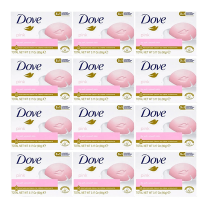Moisturizing Bar Soap Dove Pink Beauty Bar 12 Pack 90g Each Gentle Cleansing with Skin Natural Nourishers for Soft Smooth Skin Daily Body and Face Wash Bulk Value Pack