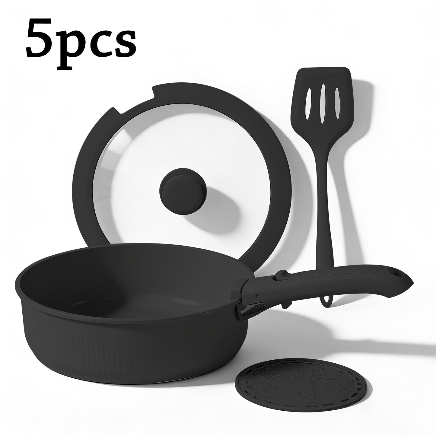 Detachable-Handle Cookware Set in 5-, 7- or 24-Piece Configurations with Stackable Pots, Pans and Lids
