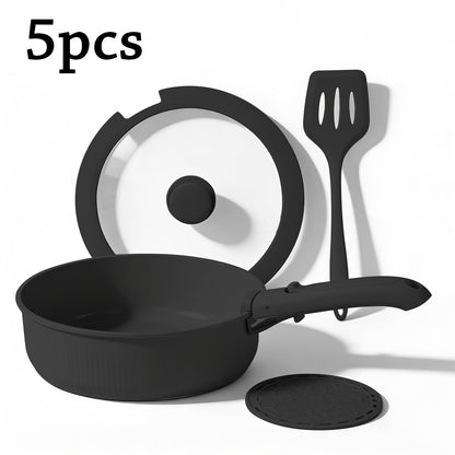 Detachable-Handle Cookware Set in 5-, 7- or 24-Piece Configurations with Stackable Pots, Pans and Lids