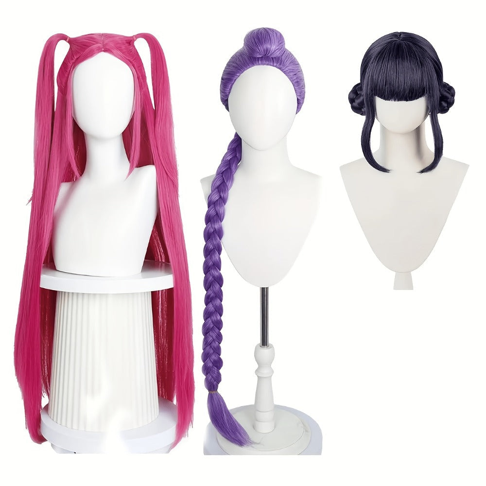 K-Pop Cosplay Wig Long Straight 30 Inch – Korean Idol Costume Hair for Halloween, Anime Convention & K-Drama Character Dress Up, Rose Red, Purple & Black Purple Colors for Women & Girls
