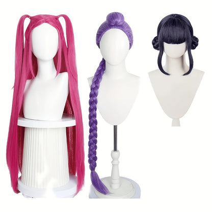 K-Pop Cosplay Wig Long Straight 30 Inch – Korean Idol Costume Hair for Halloween, Anime Convention & K-Drama Character Dress Up, Rose Red, Purple & Black Purple Colors for Women & Girls