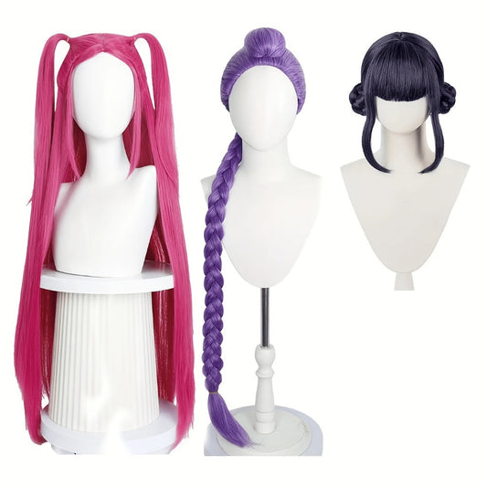 K-Pop Cosplay Wig Long Straight 30 Inch – Korean Idol Costume Hair for Halloween, Anime Convention & K-Drama Character Dress Up, Rose Red, Purple & Black Purple Colors for Women & Girls