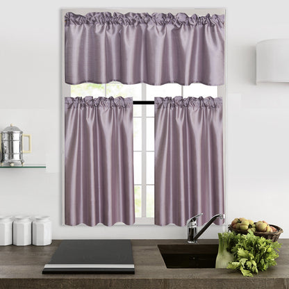 Kitchen Curtains 3 Panels Faux Silk Sheer Tier and Valance Set Rod Pocket 2 Tiers 26x36 inch + Valance 52x14 inch for Kitchen Bathroom Window Drapes