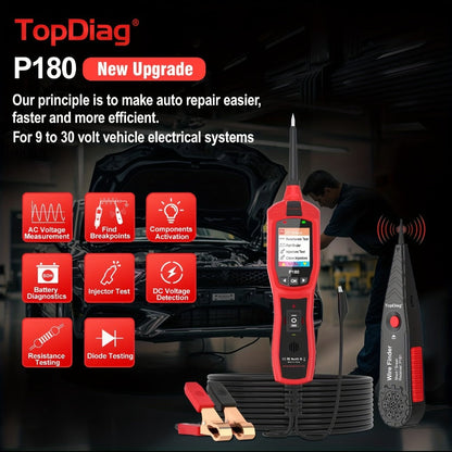 Automotive Circuit Tester P180 Multimeter | Breakpoint Localization Battery Diagnosis AC DC Voltage Fuel Injector Tester 6-30V | Car Electrical System Diagnostic Tool with TFT Color Display