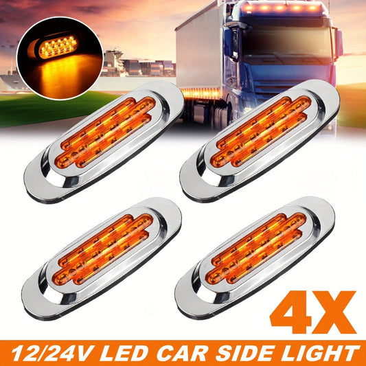 LED Side Marker Lights 4-Pack for Truck Trailer 16 LEDs Dual Mode Steady-On & Flash – 12-24V Universal Fit Front Rear Side Marker Lamp in Red White Blue Green Yellow