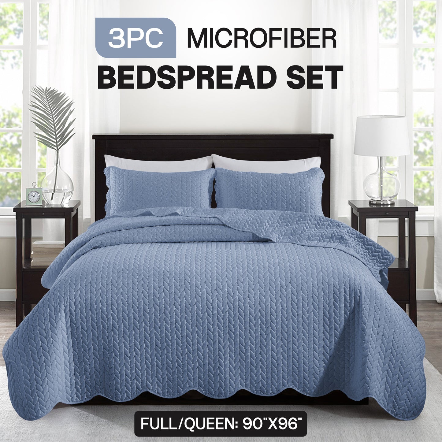 Chevron-Texture Three-Piece Bedspread Set in 16 Colors with Twin, Queen-Full, King and California King Sizes