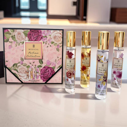 Perfume Gift Set with Four 20ml Floral or Fruity Travel Sprays in Pink or Botanical Gift Boxes