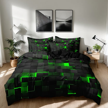 3-Piece Duvet Cover Set with Dimensional Geometric Cube Print, Zipper Closure and Five Color Options