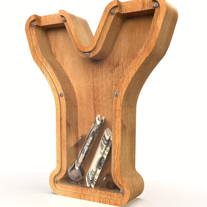 Wooden Alphabet Letter Coin Bank with Clear Front Panel and 23 Fixed Initial Options for Display