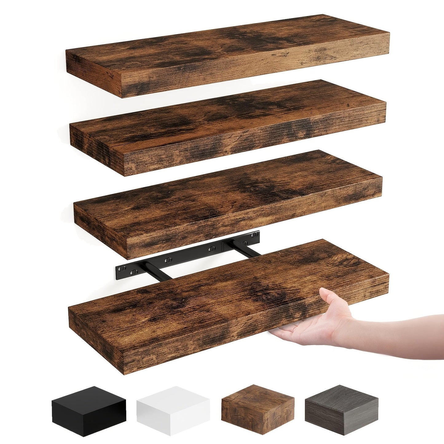 15.8-Inch Floating Wall Shelf Set with Concealed-Style Brackets, Five Finishes and 4- or 8-Piece Options