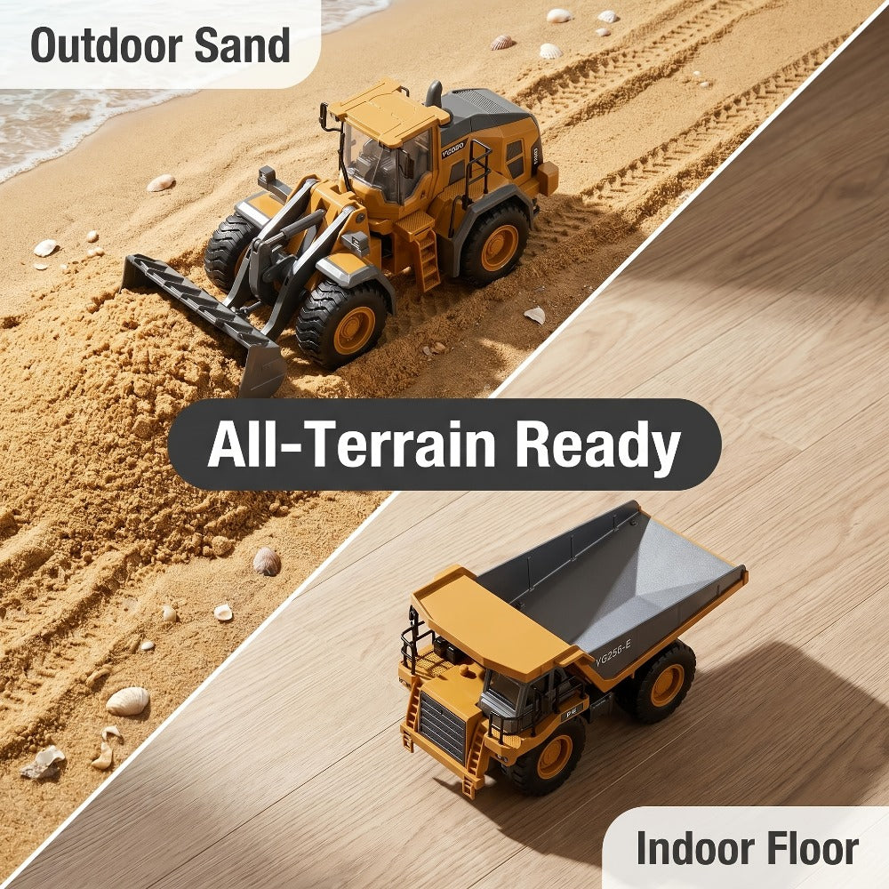 RC Construction Vehicle Set 2/3/4pcs – 2.4GHz 11-Channel Remote Control Excavator Dump Truck Bulldozer Alloy Engineering Toy for Boys Kids Ages 6+, Best Birthday Christmas Gift