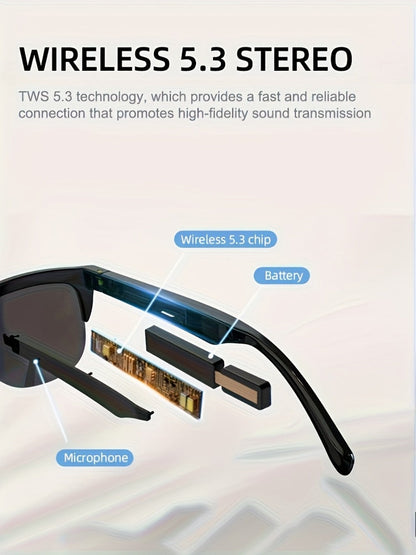 Open-Ear Audio Glasses with Bluetooth Built-In Speaker & Mic – Hands-Free Calls & Music | Lightweight Smart Eyewear for Cycling Driving Fishing Hiking Travel Office | Black & White | Wearable Tech Gift