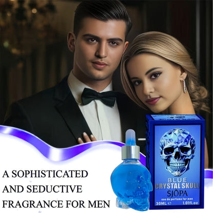Alcohol-Free Perfume Oil for Men Blue Crystal Skull Bottle 30ml Woody Cologne Portable Travel Fragrance Unique Gift for Him