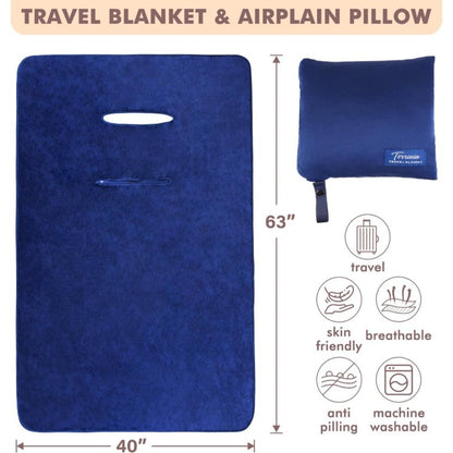 Royal Blue 4-in-1 Travel Blanket with Zipper Bag, Poncho, Pillow and Lumbar Support Format, 40 x 60 Inches