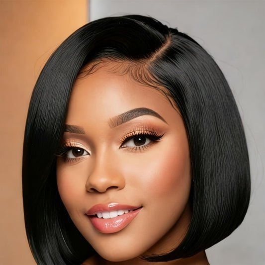Lace Front Bob Wig Human Hair T Part 13x4 Pre-Plucked 180% Density Straight Side Part Natural Black Women 8 10 12 14 Inch Heat Styleable Undetectable Hairline