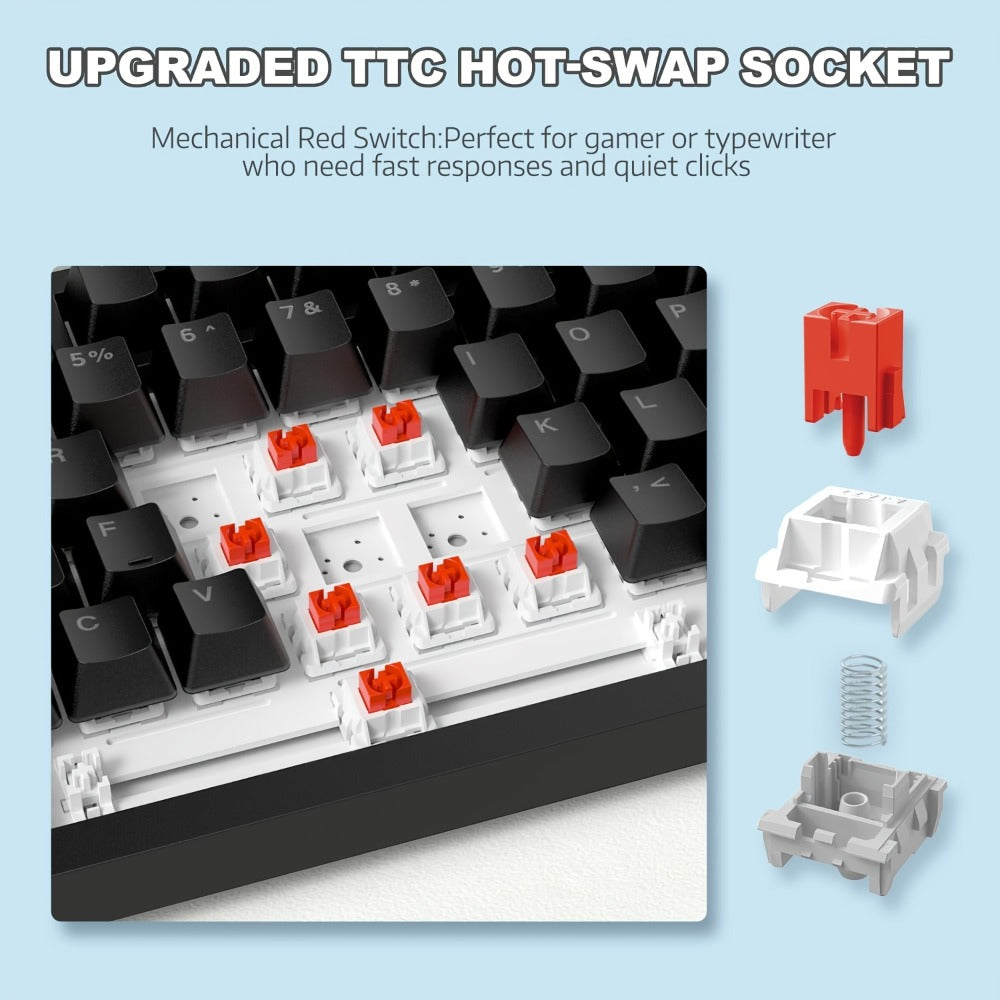 Hot Swap Gasket Mechanical Keyboard AJAZZ AK820 75% – Wireless 2.4GHz & Wired, Volume Knob, South-Facing RGB, Poron Foam, PBT Keycaps, Programmable, 11 Switch & Color Options for PC & Mac