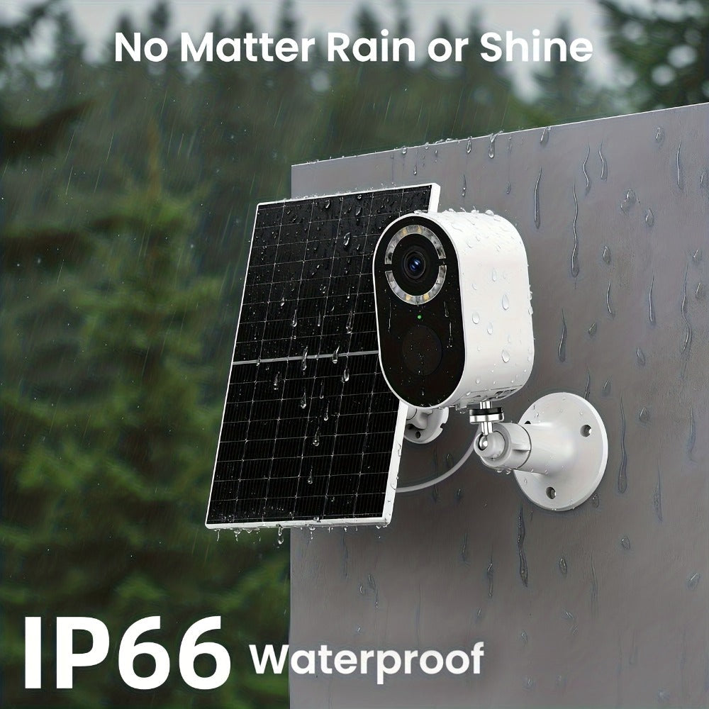 Security Camera 2K Solar Outdoor Model with Color Night Vision, Two-Way Audio, Human-Figure Alarm and Four Bundles