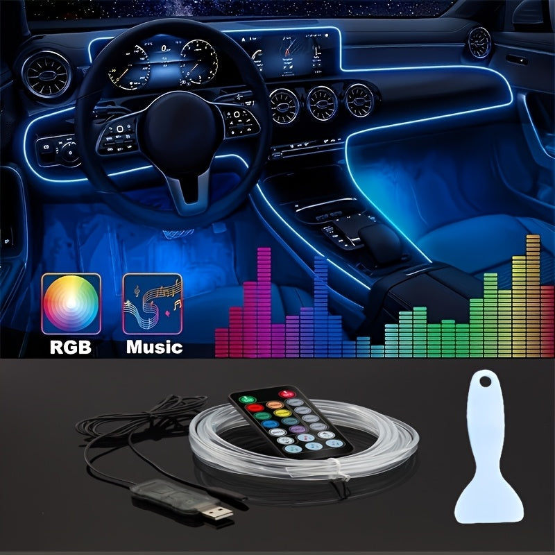 RGB Car Interior Lighting Kit 118" Fiber Optic USB App Control Music Sync Ambient Light Strip for Dashboard Door Decoration, Battery-Free Plug-and-Play Atmosphere Upgrade for Cars Trucks SUVs