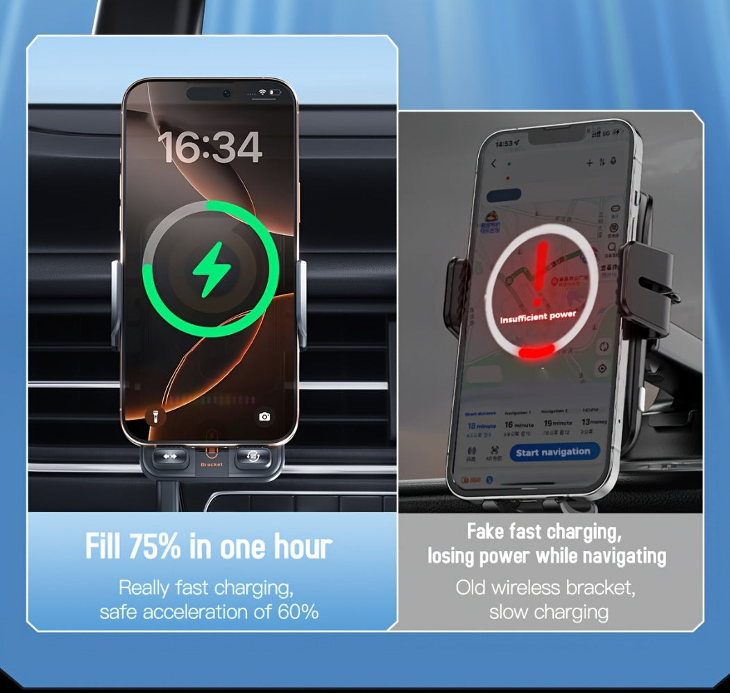 Car Wireless Charger 15W Auto-Align Smart Sensor FOD Detection Auto-Sensing Infrared Clamp 4mm Case Friendly Rotating Air Vent Mount for iPhone 17 16 15 14 Pro Max, Samsung Galaxy S24 S23 & All Qi Devices – Wired Backup Included