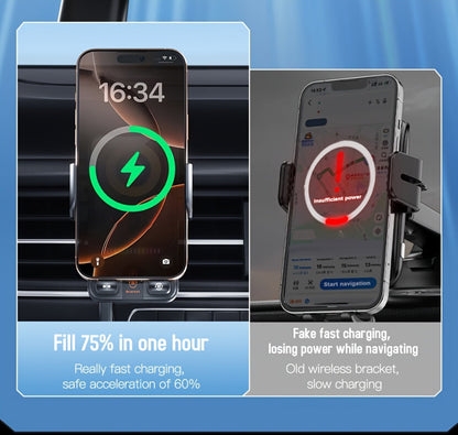 Car Wireless Charger 15W Auto-Align Smart Sensor FOD Detection Auto-Sensing Infrared Clamp 4mm Case Friendly Rotating Air Vent Mount for iPhone 17 16 15 14 Pro Max, Samsung Galaxy S24 S23 & All Qi Devices – Wired Backup Included