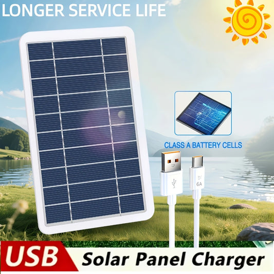 Solar Panel Phone Charger USB – Flexible Photovoltaic Outdoor Charging Panel with USB Cable, Portable Solar Power Generator for Camping, RV, Hiking & Emergency Device Charging (2W / 10W)