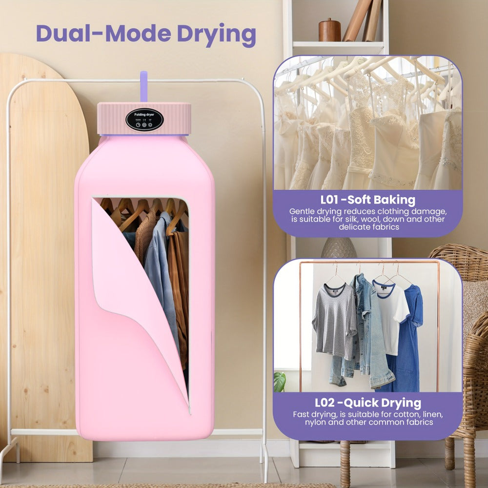 Portable Clothes Dryer with Tall Foldable Fabric Cabinet in Pink, Khaki or Purple Checkout Colors